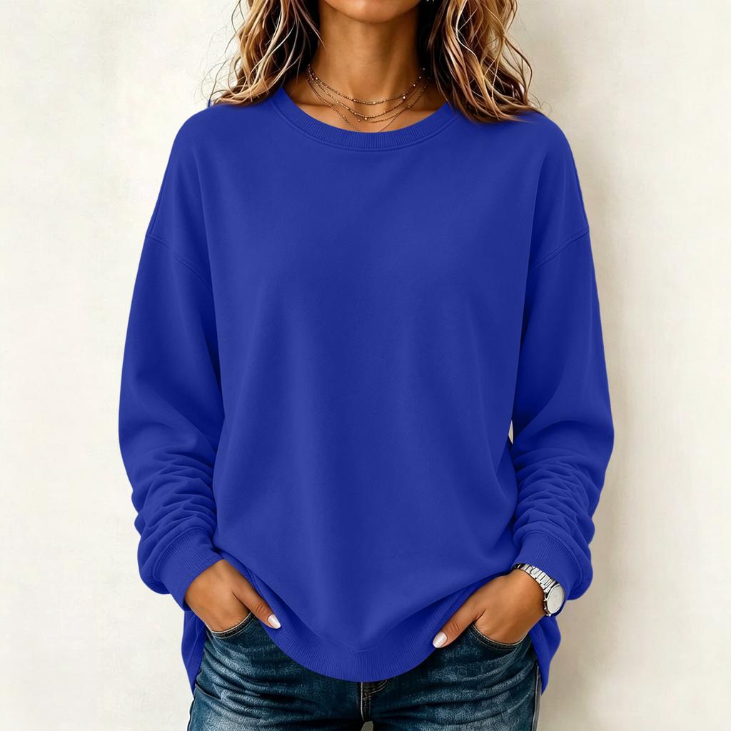 Maglione camicetta casual da donna a maniche lunghe tinta unita con scollo rotondo