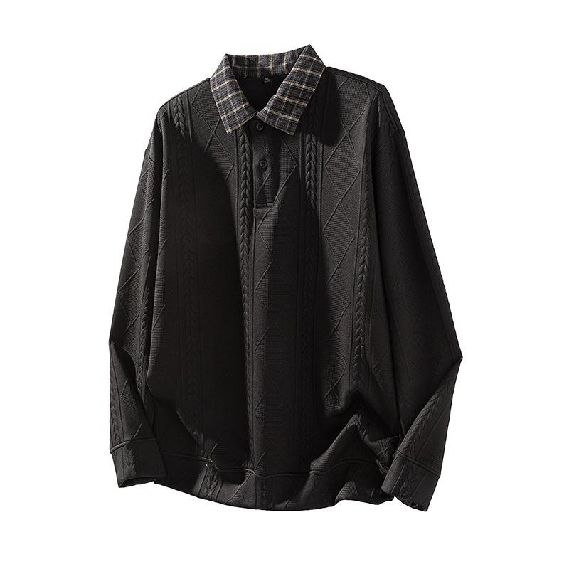 

Жаккардовая текстура Лацкан ПОЛО Толстовка Мужская Осень и Зима Новая Американская горловина Вязаный свитер 4XL