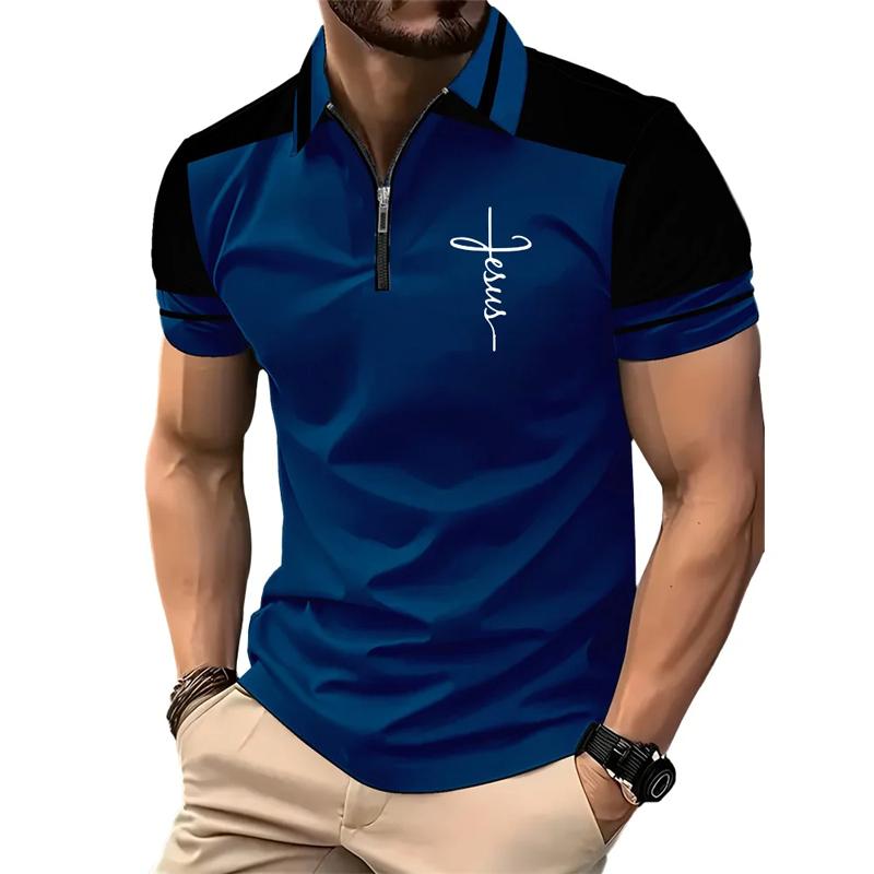 Minimalistisches Colorblock-Grafik-T-Shirt Herrenbekleidung Revers Kurzarm-T-Shirt Einfache Atmungsaktive Poloshirts für Herren Business-Oberteil