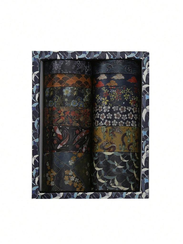 12 rolls/box Retro Landscape Washi Tape Creative Floral Mountain Crane Design Sticker Rolls Scrapbook Gift Wrapping