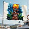 1pc Polynesian Totem Flame Square Flag - Vibrant Tropical Tiki Mask & Palm Leaves Design, Durable Polyester All-Season Outdoor Decor for Garden, Patio