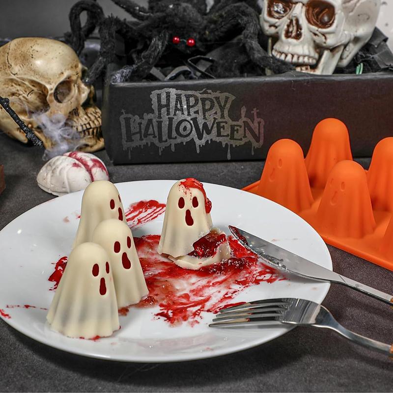 Ghost Silicone Mold Non-Stick 3D Chocolate Mold 8-Cavity Cute Ghost Mold For Jelly Gummy Candy Pudding Ice Cube Halloween Decor