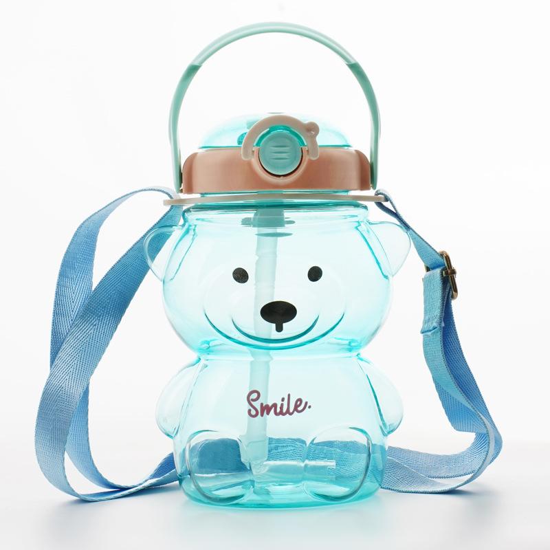 Internet Celebrity Bear Water Cup Summer High Value Large Capacity Bear Belly Cup Strap Portable 1000ml Straw Cup
