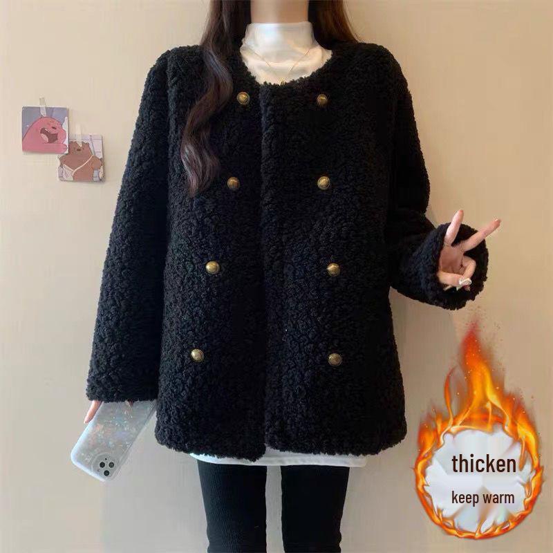 Plus Size Thick Lambswool Coat - Women's Warm, Stylish and Age-Reducing Winter Cardigan