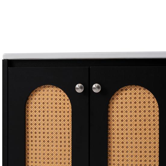 Bathroom Sink Cabinet with 3 Drawers Modern Black Rattan Element Heavy Duty Lavatory Wall Mount Ceramic Wash Basin Vanity Cabinet