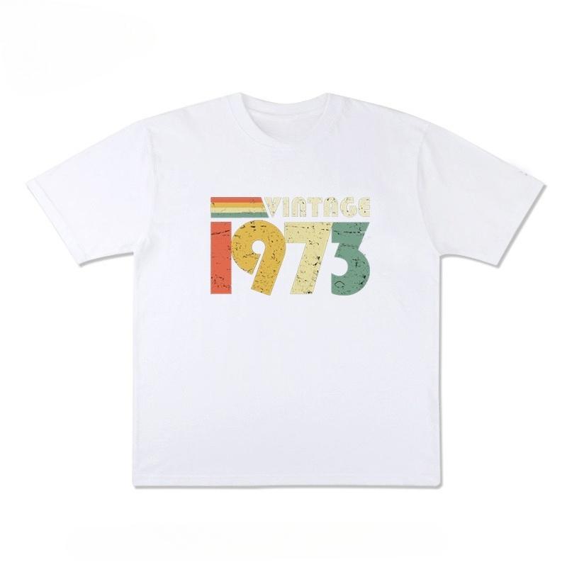 

EuropeanAmerican Style 1973 Shortsleeved Tshirt American Retro High Street Mens Womens Hiphop Loose Summer Couple Set 4XL