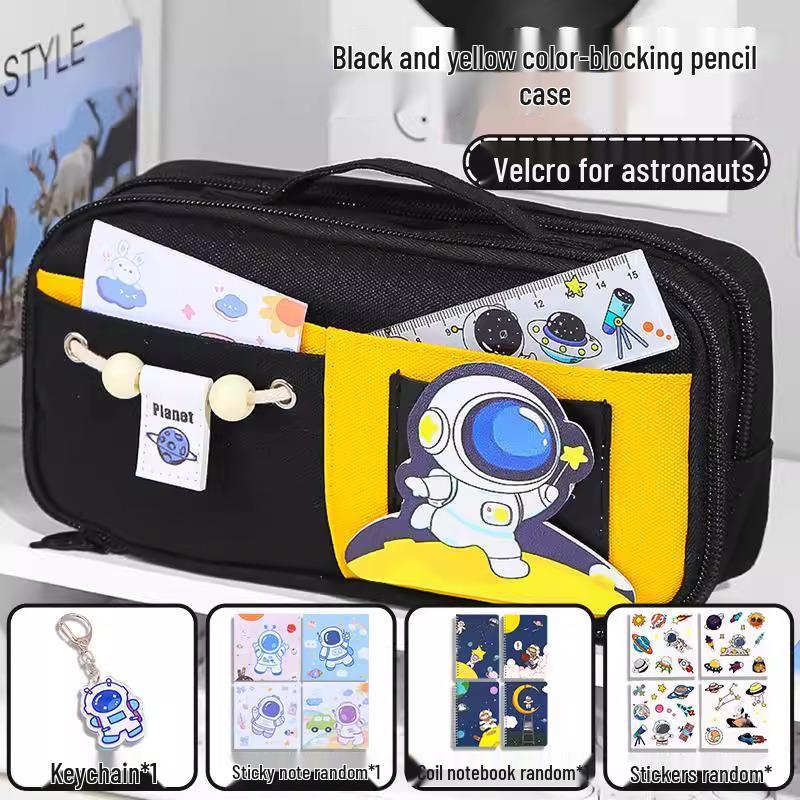 Send Astronaut Velcro! Boys' Black Dirt-Resistant Pencil Case, Hand-Carry, Large Capacity, New 2025 Style.