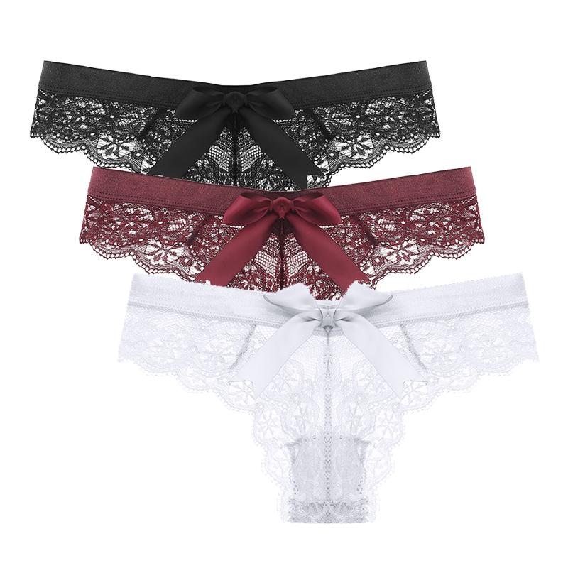 Sexy Lace Thongs Kvinner Tilbake Søt Sløyfe Truser Sømløse Bikinier Dame Undertøy