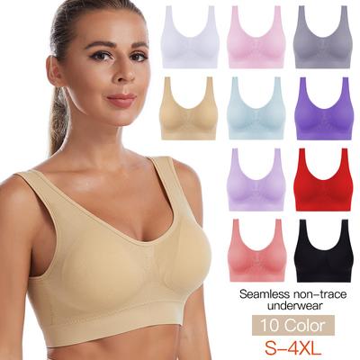 Solid Color Brassiere Sports Underwear Women's Fitness Running Shockproof Back Bra Large Size Undershirt Yoga Without Steel Ring Sports Bra