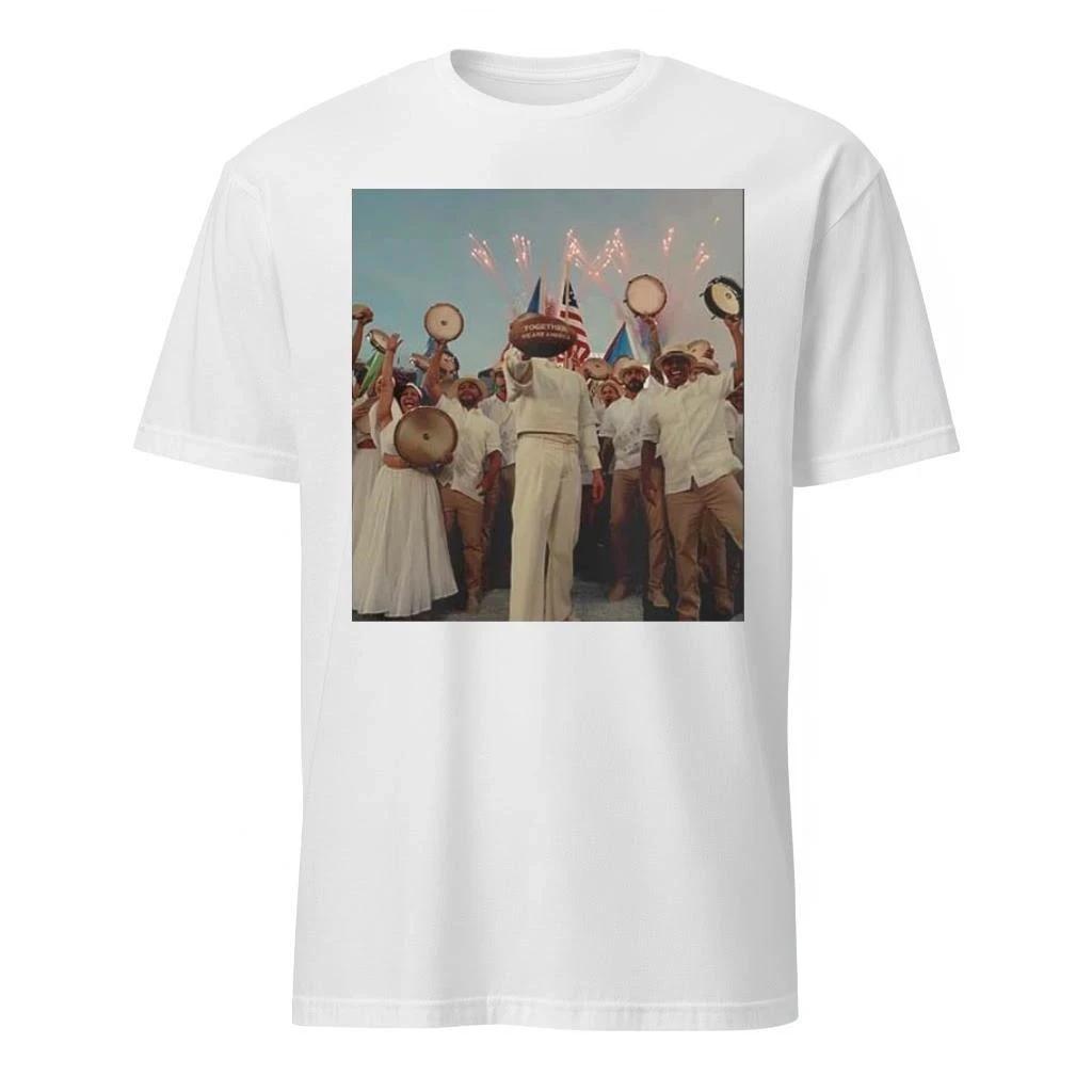 Bad Bunny Held Up A Football End of Super Bowl LX Halftime Show Together We Are America Printed Cotton T-shirt Men s Shirt S чёрный