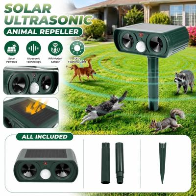 Solar Powered Ultrasonic Animal Repeller Outdoor Pest Control Device Infrared Motion Sensor for Cat Dog Deterrent Garden Yard Protection
