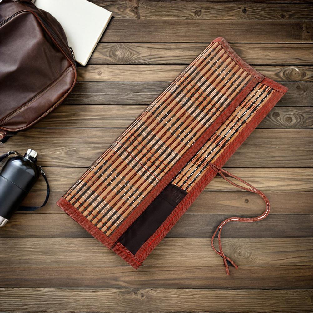 2Pcs Vintage Bamboo Calligraphy Brush Roll Organizer Paint Brush Holder Portable Pen Painting Tool Case for Beginners Travel