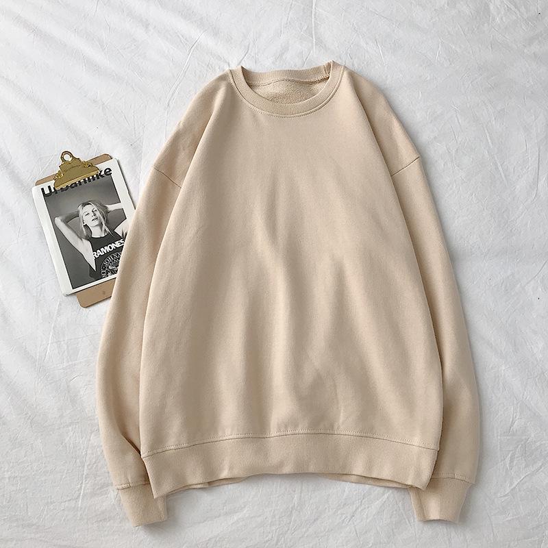 Unisex Crewneck Sweatshirt - Loose Fit for Spring and Autumn, Solid Color, Long Sleeve, Trendy and Versatile.