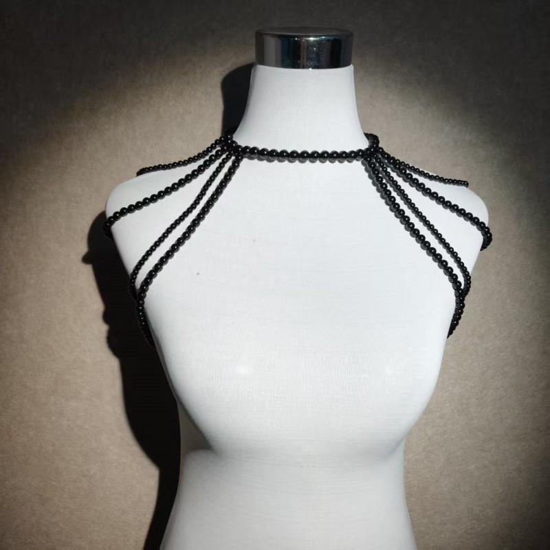 Faux Pearl Tassel Body Chain Sexy Shawl Cheongsam Evening Dress