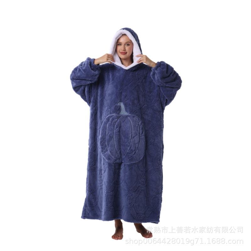 Wearable Blanket Hooded Robe for Women and Men Oversized Winter Warm Flannel Sweatshirt Blanket Hoodie Thick Fleece Blanket with Sleeves and Pocket