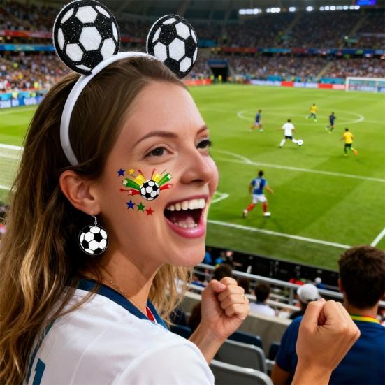 Conjunto de Tiara e Brincos com Adesivo Design Elástico Aro de Cabelo Conjunto de Brincos de Gancho Adereço de Animação com Tema de Futebol Acessórios para Dia de Jogo