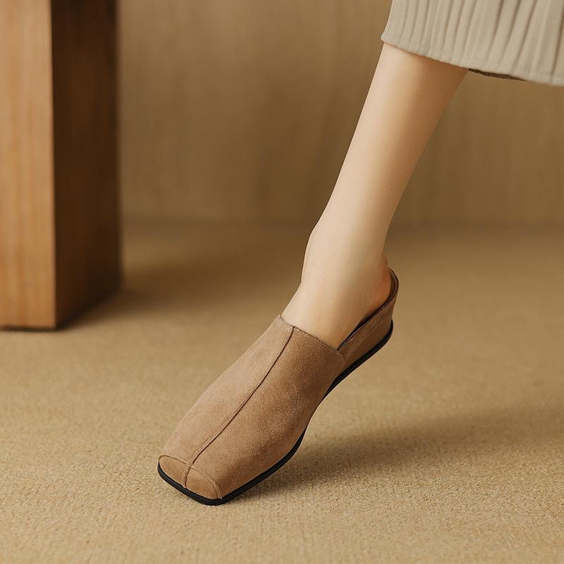 Fashion 2025 New Genuine Leather Summer Slippers Cover Toe Slippers for Women Square Toe Mules Women Shoes Low Heel Retro Ladies Shoes