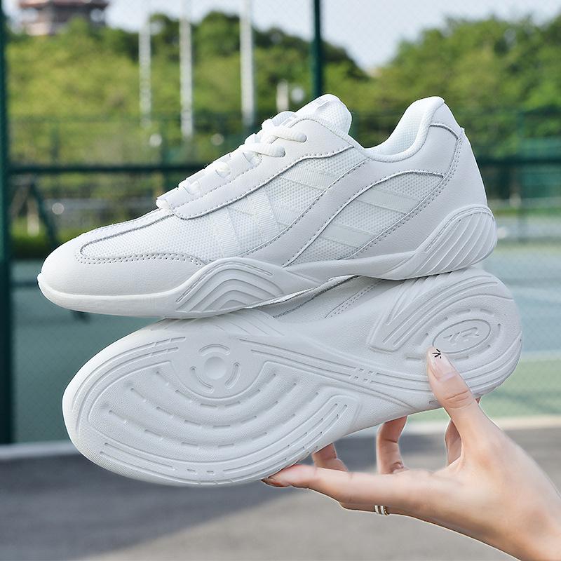 Yingrui Women's White Leather Aerobic Cheerleading Shoes, Soft Sole Training and Competition Footwear