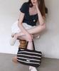 Slowslowly Moroccan Handmade Crochet Stripe Wide Tote Bag _ Black