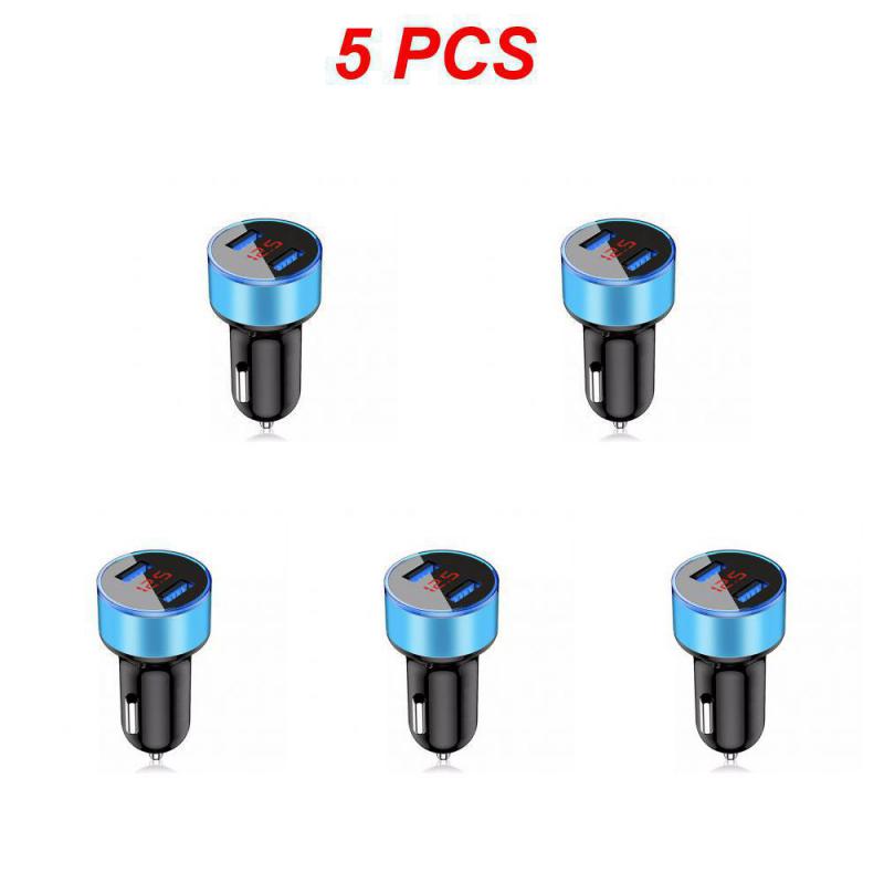 1~5PCS 15w Cigarette Lighter Universal Car Accessories With Led Voltage Current Display Car Charger Dual Usb Port