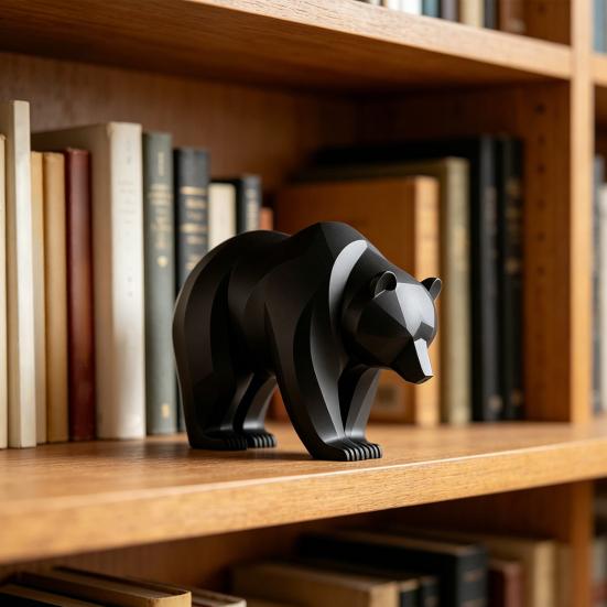 3D Printed Black Bear Figurine Ornament Matte Black Sculpture with Stable Base Modern Minimalist Decor for Shelf Table Display Graduation Gift