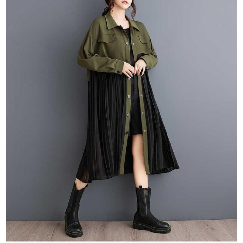 Niche Long Sleeve Loose Patchwork Pleated Dress