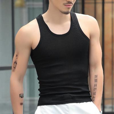 Men O-neck Sleeveless Tank Tops Solid Color Slim Fit Fitness Gym Workout Undershirt Bodybuilding Running Vest