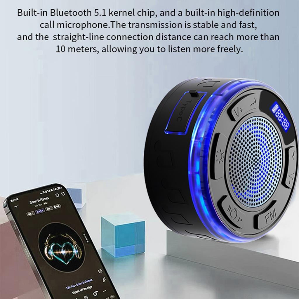 IPX7 Shower Speaker With RGB Lights & LED Display, Bluetooth Speaker With Detachable Suction Cup, 360° Clear Sound, Portable For Home & Travel