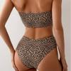2024 Summer Double-Sided Print Bandeau High Waist Backless Bikini Swimsuit
