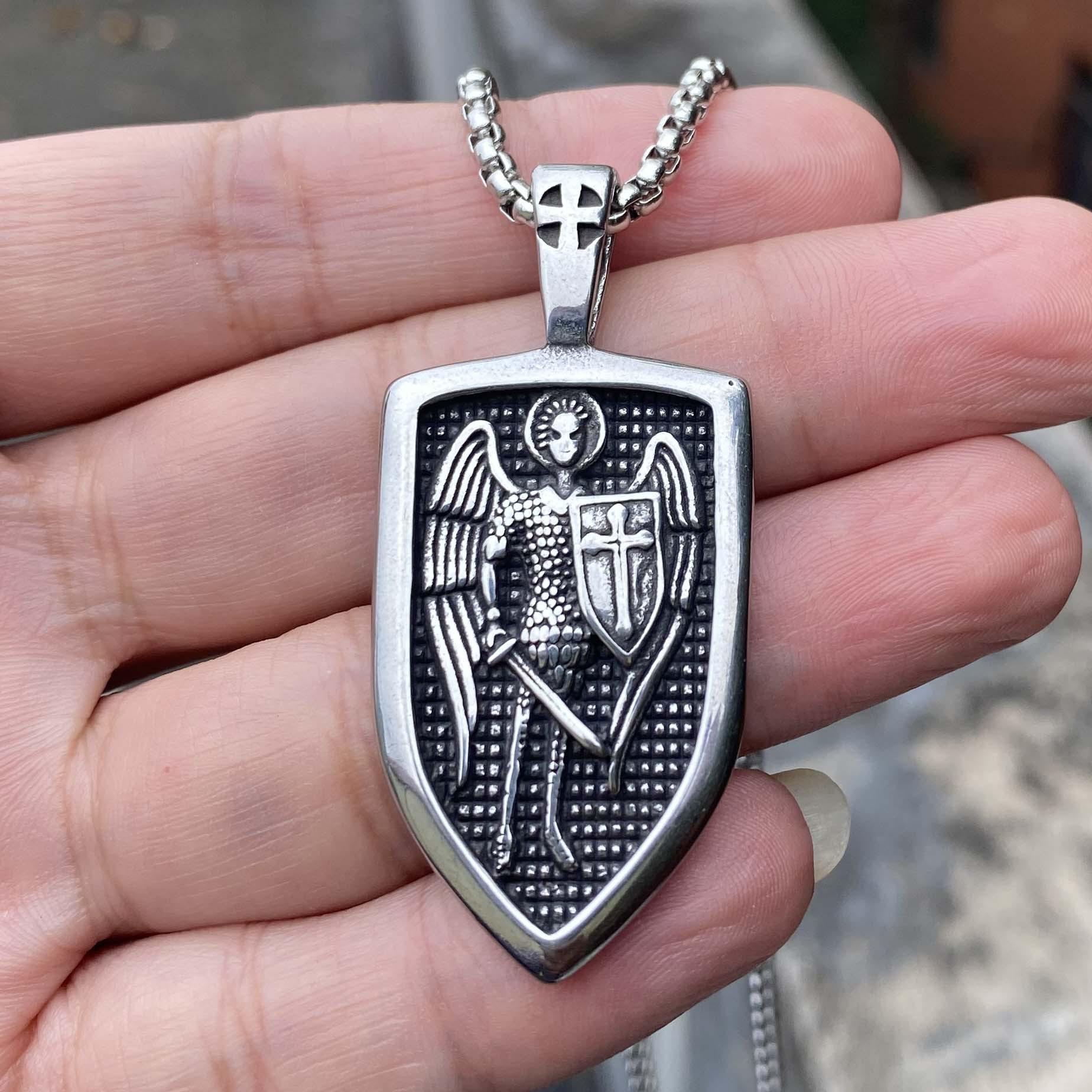 Ожерелье Мода Ретро Ангел Крест Щит Двусторонний Бирка с Буквой Подвеска 50CM(Necklace Size)