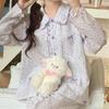Purple Bow Cotton Double Gauze Pajama Set with Lace Collar