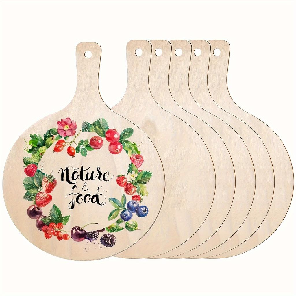 6 Pcs Mini Wooden Cutting Board Craft with Handle Wooden Chopping Board Round Charcuterie Boards Mini Cheese Board Rustic Paddle