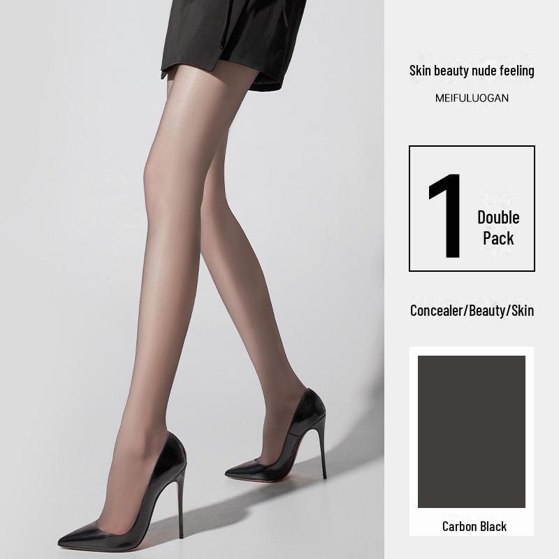 Women's Summer Tall Black Anti-Snag Stockings with Sexy Bare-Leg Look, No-Crotch Slip, Plus Size Pantyhose.