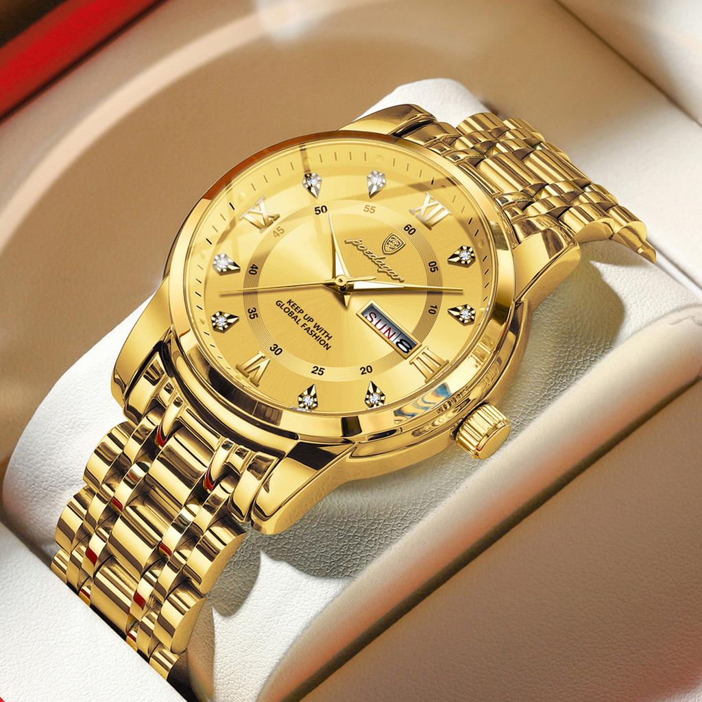 POEDAGAR Sport Casual Man Wristwatch Waterproof Stainless Steel Luminous Original Watch Date Week Quartz Watches Reloj