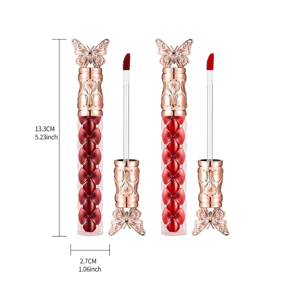 Samtmatter Lipgloss, wasserfest und langanhaltend, verblasst nicht leicht, aufhellender Lippenstift, Lippenschlamm, Schmetterlingsdesign