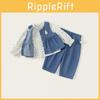 Mädchen Denim Westen Set mit floralem Hemd und langer Hose für Frühling und Herbst Komfort