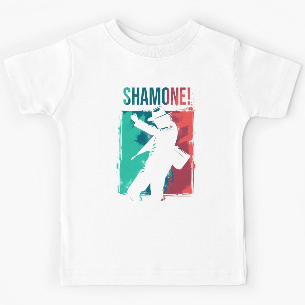 Shamone! - Icon Silhouette - Teal, Red and White Backdrop - Pop Music Kids T-Shirt 120