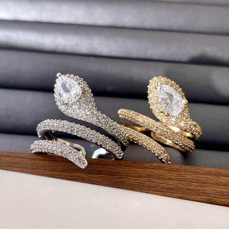 2025 Adjustable Multilayer Snake Ring with Zircon Diamonds for Women