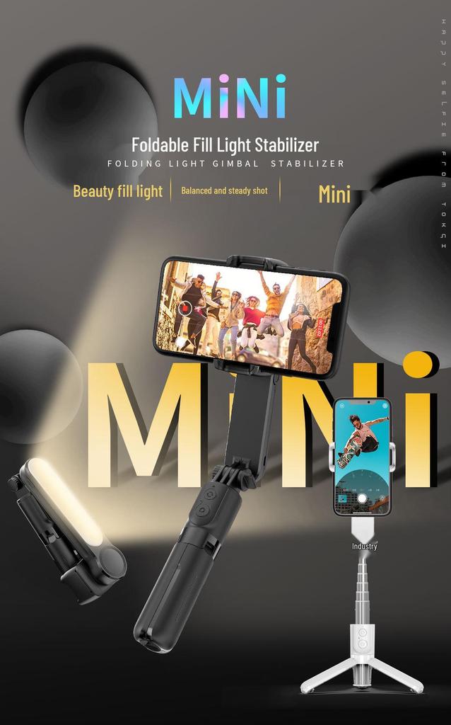 Handheld Bluetooth Selfie Stick with Beauty Fill Light & Anti-Shake VLOG Gimbal