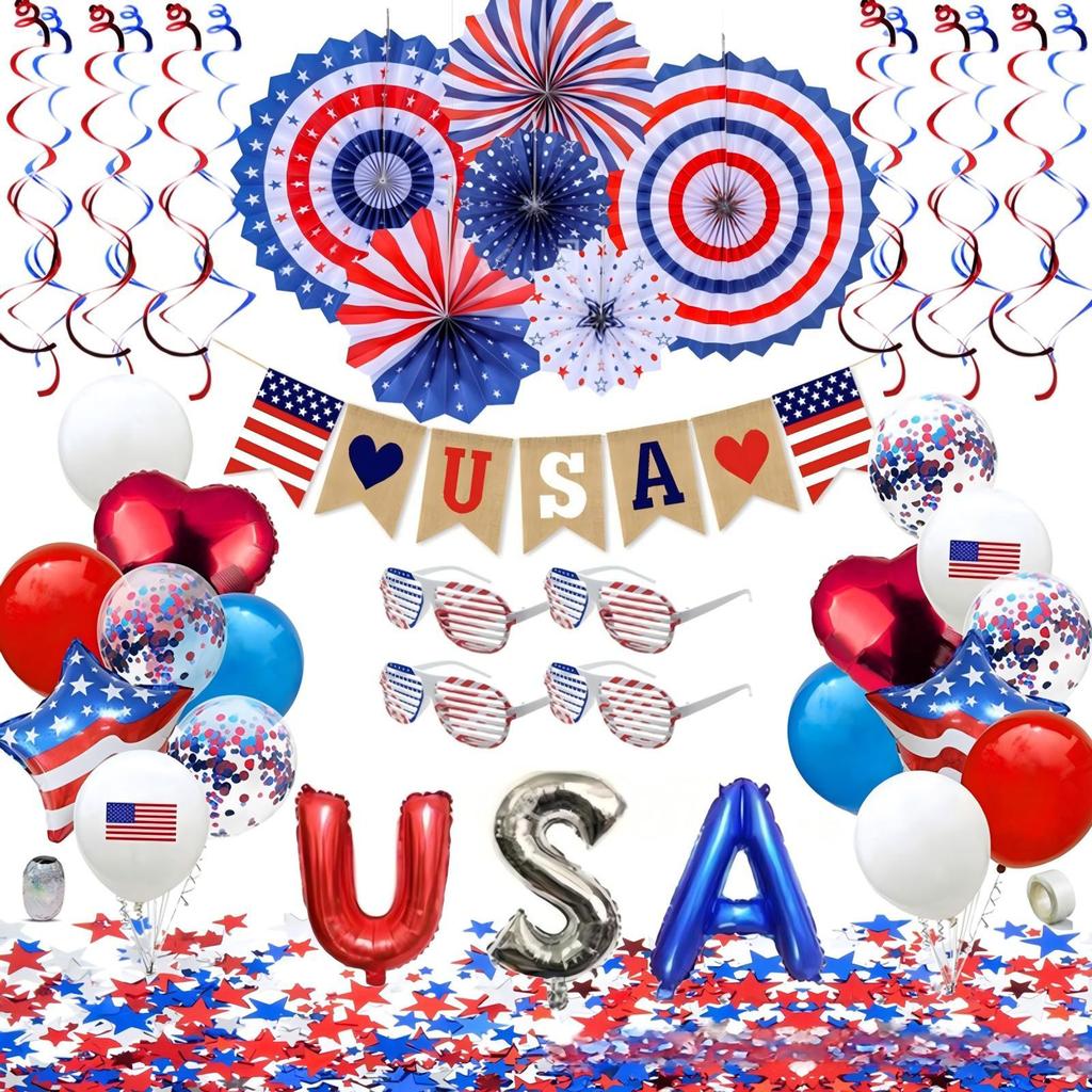 American Independence Day Decoration Set Party Decoration Paper Fan Flower Set