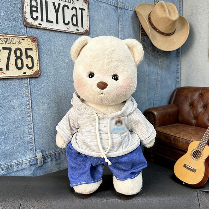 Medium Bear Outfit - Blue Pink Striped Carrot Overalls Set