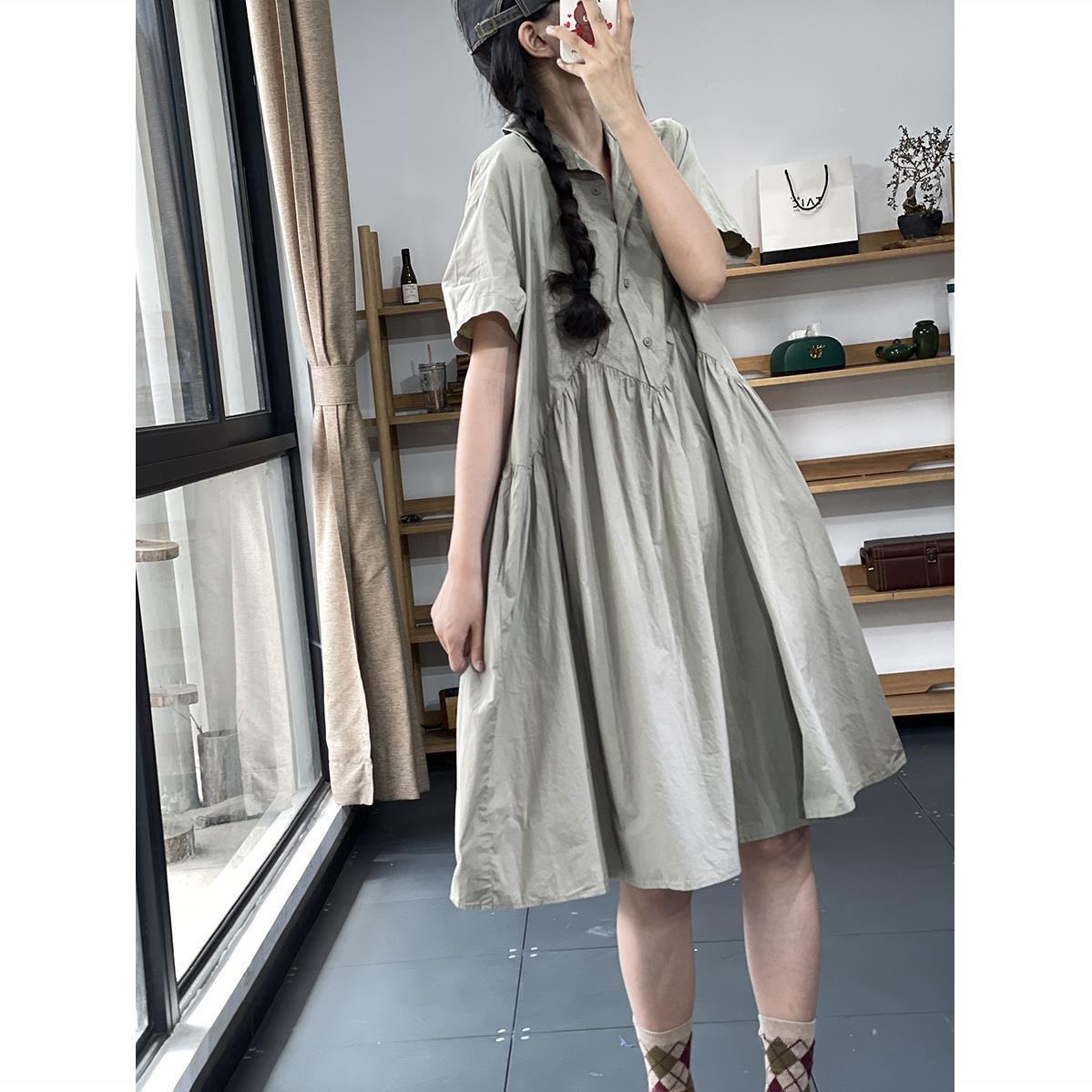 

2026 Summer Solid Color Patchwork Loose Slimming Short Sleeve Korean Style Dress M 90-120 lbs