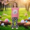 Toddler Girl Summer Outfit 1-6 Years Old Pink Rabbit Top with Black Easter Egg Print Bell Bottom Pants Cute Casual Set