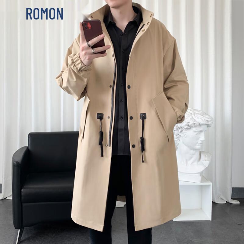 Romon Men s Stand Collar Mid-Length Trench Coat XL