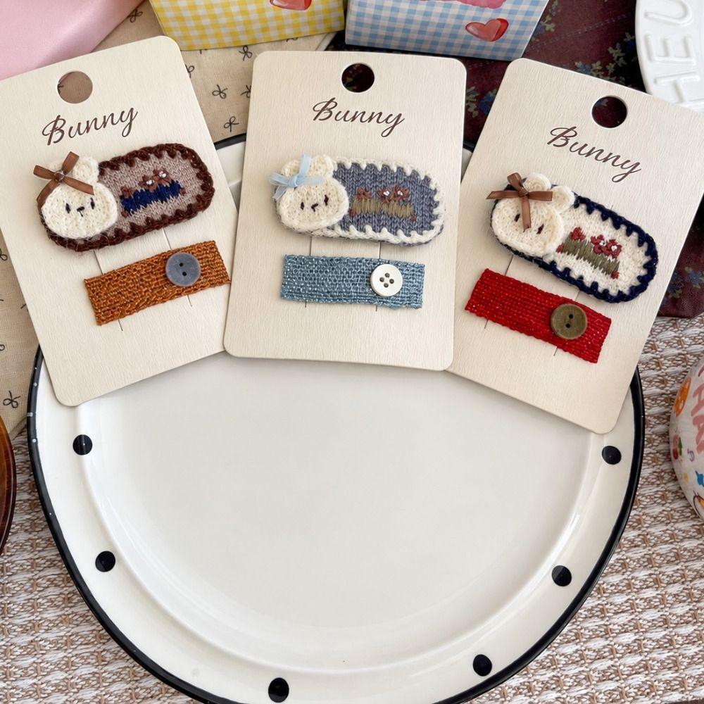 Non-Slip Grip Animal Hair Clip Button Design Kids Hairpin Cute Rabbit Hair Clip Everyday Wear