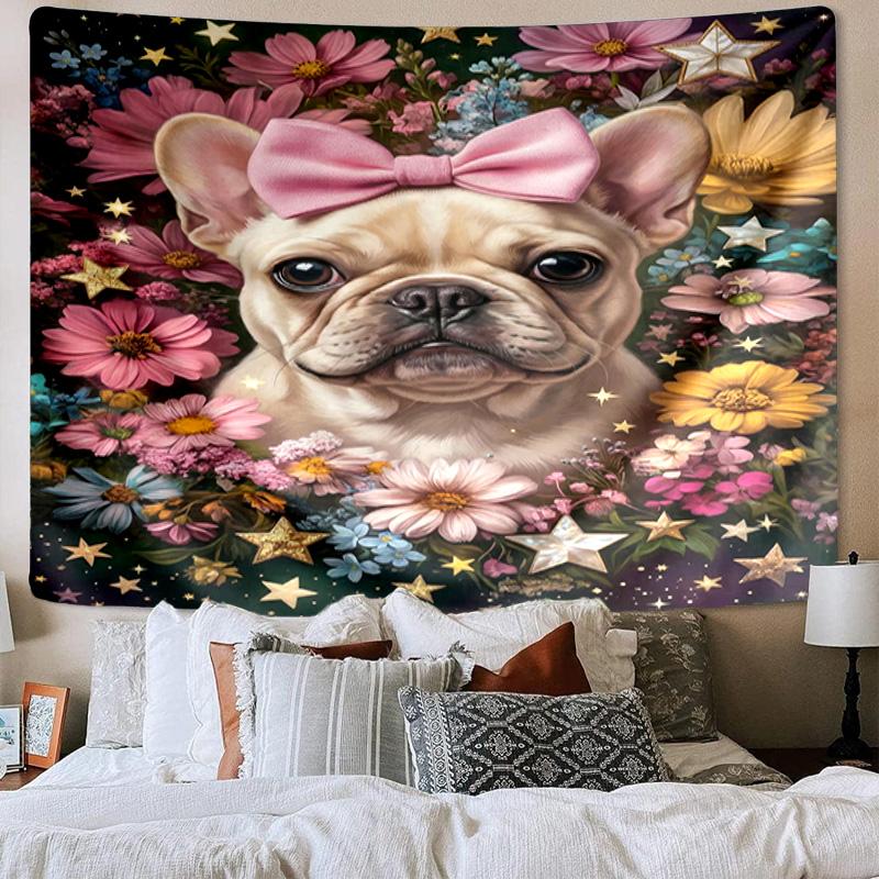 French Bulldog With Rose Tapestry Room Decoration Wall Hanging for Living Room Bedroom, Dormitory, Birthday and Christmas Gifts