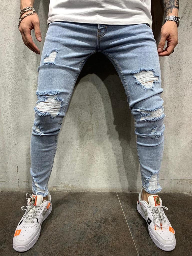 De Distressed Slim Elastic All Distressed [Petit Francais] Jeans, Fit, Stylish, Stretch, Waist, Men's Pants, Khaki, Seasons, Cool, Spring/Autumn,