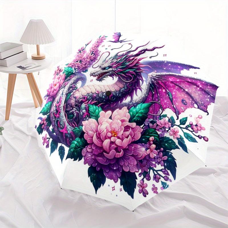 

1pc Fantasy Dragon Floral Pattern Umbrella, Fashionable, Personalized, High-Value Folding Umbrella, a Must-Have for Summer, 8-Rib Durable Iron Frame,