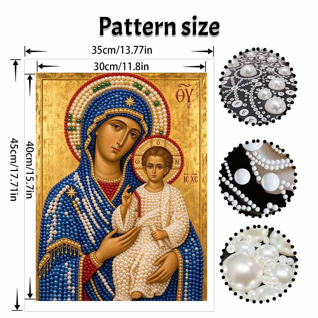 DIY 3D Pearl Diamond Painting Art Set Virgin Mary and Jesus Religious Home Decor Art Set Wall Art