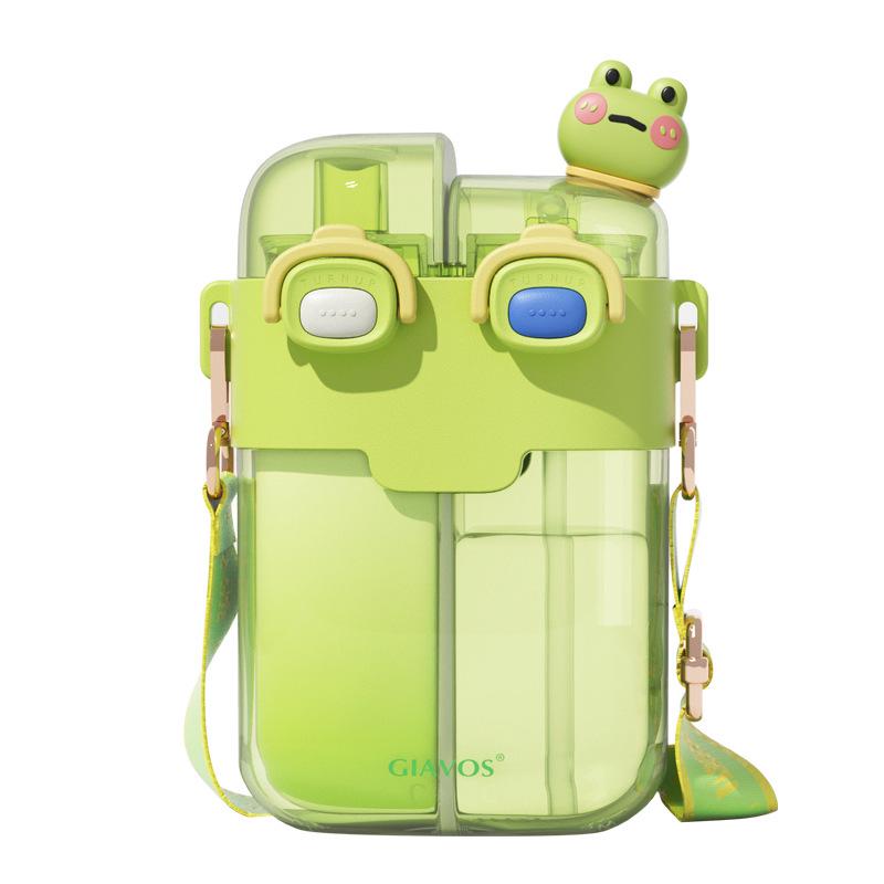 Dual-Chamber Creative Cartoon Straw Cup for Kids - Large Capacity